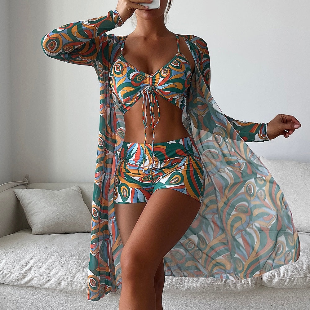 Sexy 3 Piece Bikini Set Cover Up Swimsuit