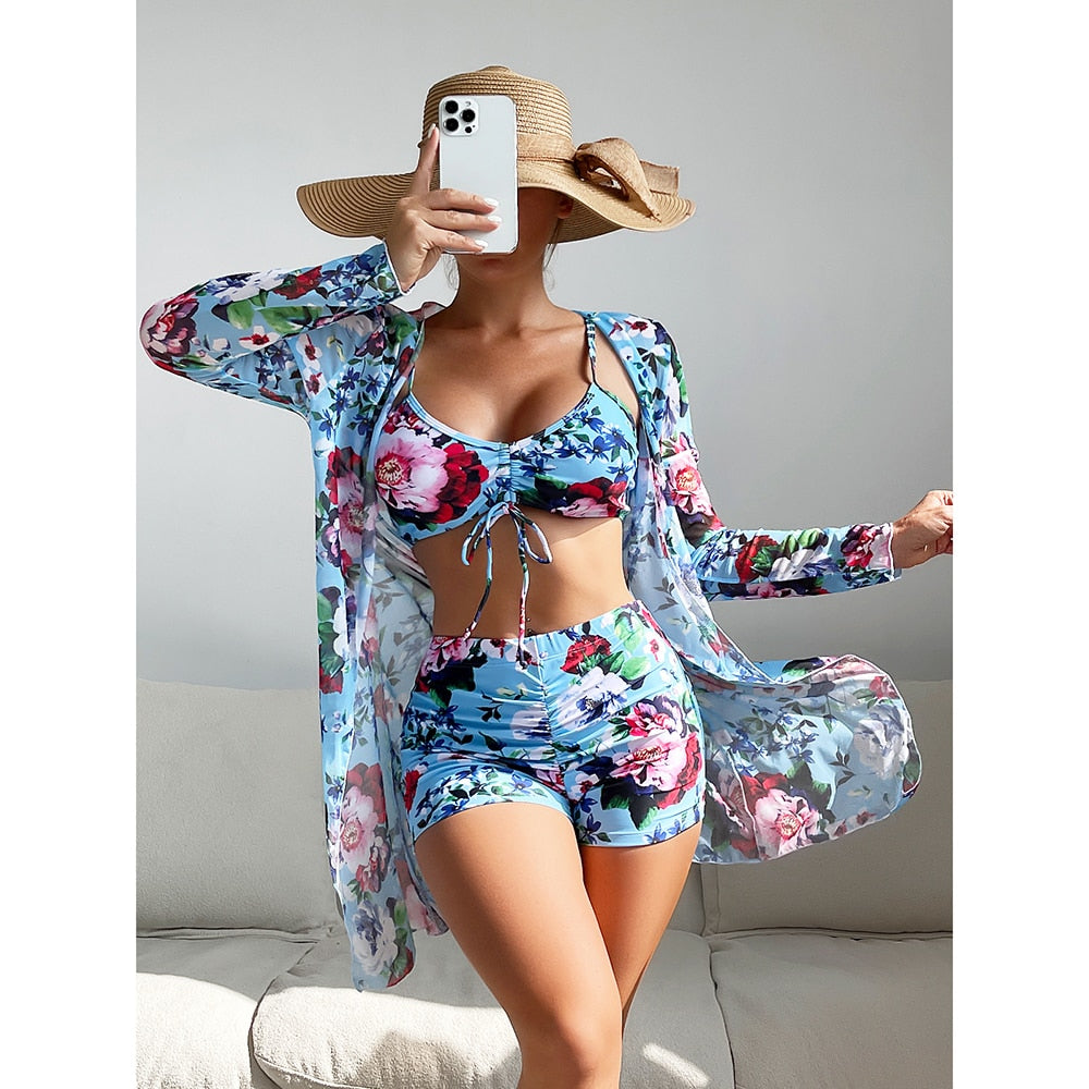 Sexy 3 Piece Bikini Set Cover Up Swimsuit