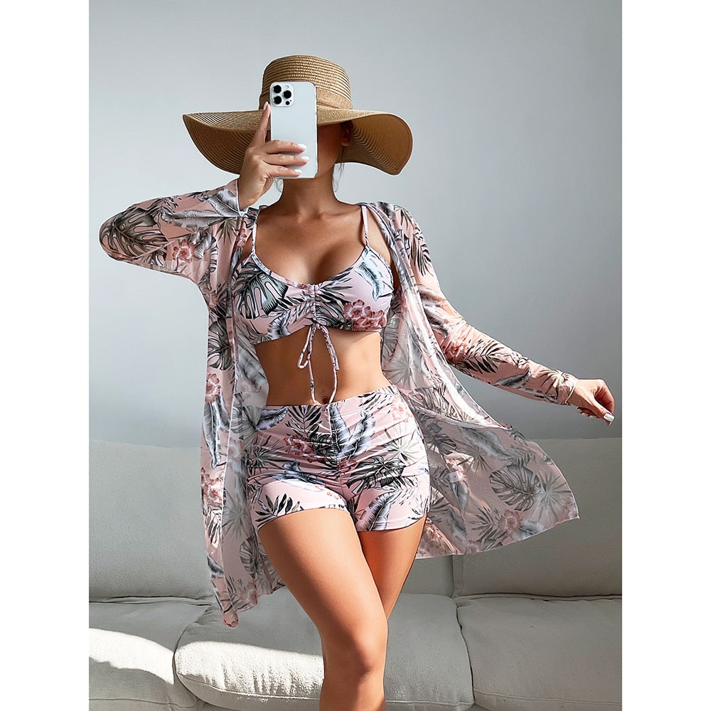 Sexy 3 Piece Bikini Set Cover Up Swimsuit