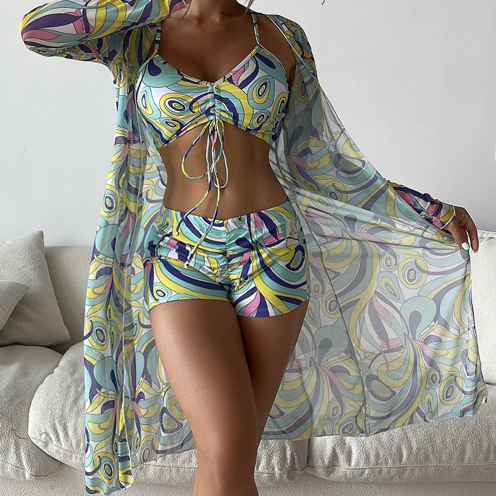Sexy 3 Piece Bikini Set Cover Up Swimsuit