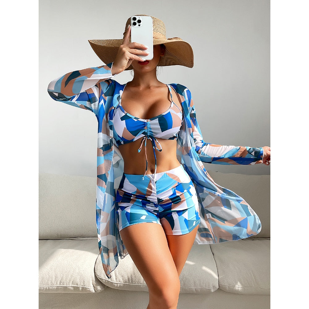 Sexy 3 Piece Bikini Set Cover Up Swimsuit