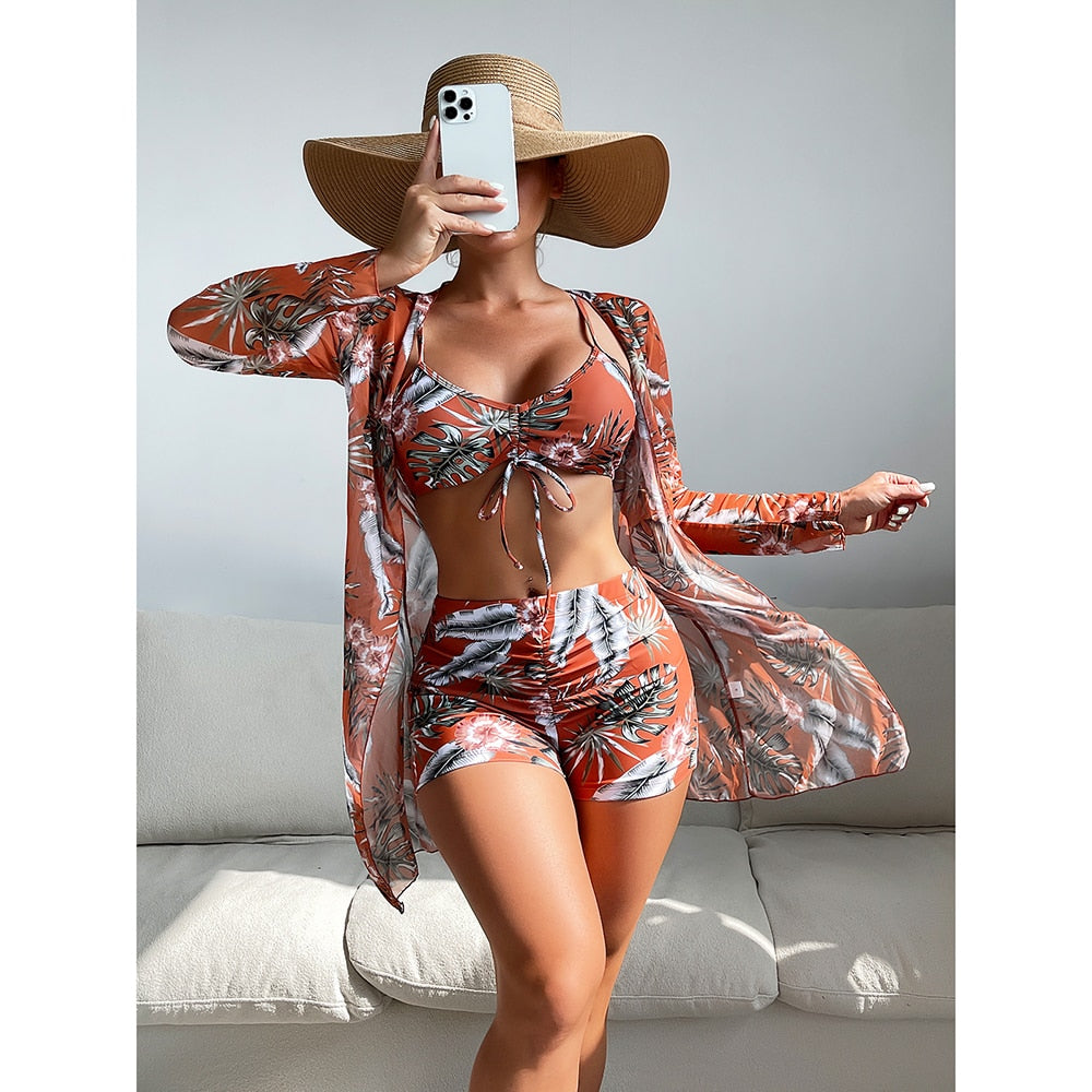 Sexy 3 Piece Bikini Set Cover Up Swimsuit