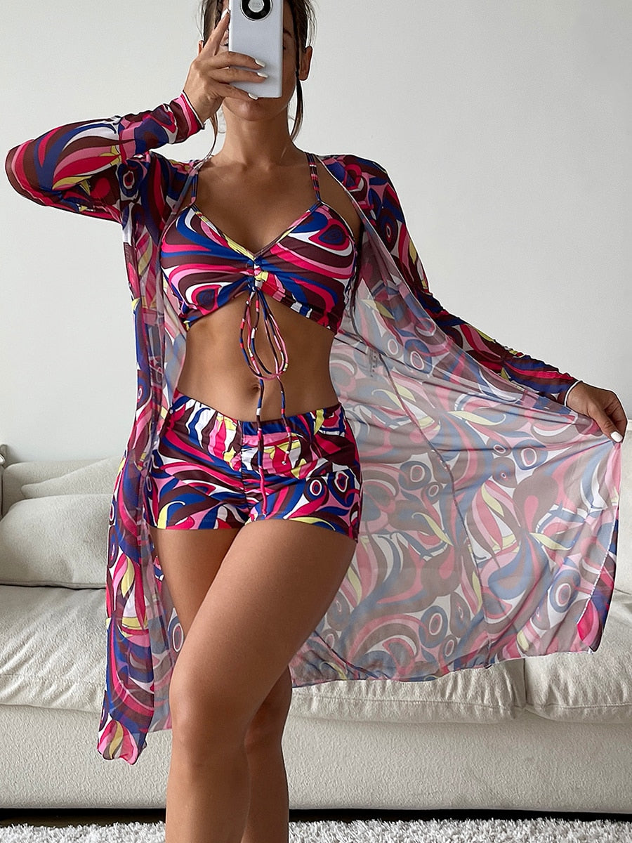 Sexy 3 Piece Bikini Set Cover Up Swimsuit