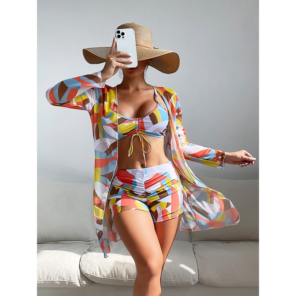 Sexy 3 Piece Bikini Set Cover Up Swimsuit