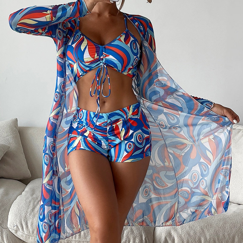Sexy 3 Piece Bikini Set Cover Up Swimsuit