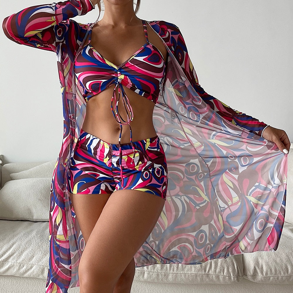 Sexy 3 Piece Bikini Set Cover Up Swimsuit